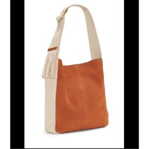 Lucky Brand ADYN Brown Leather Slouchy Hobo Shoulder Woven Strap Purse Bag